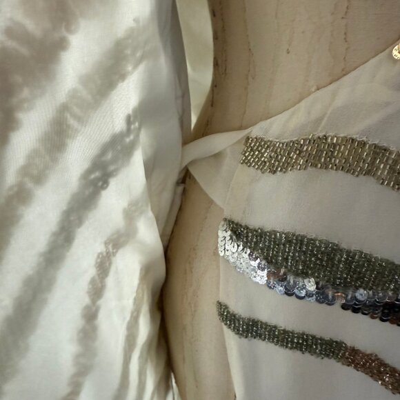 ASOS White, Gold, Silver Long Sleeve Sequin Zebra Print Wrap Midi Dress Size 6 - Picture 10 of 16